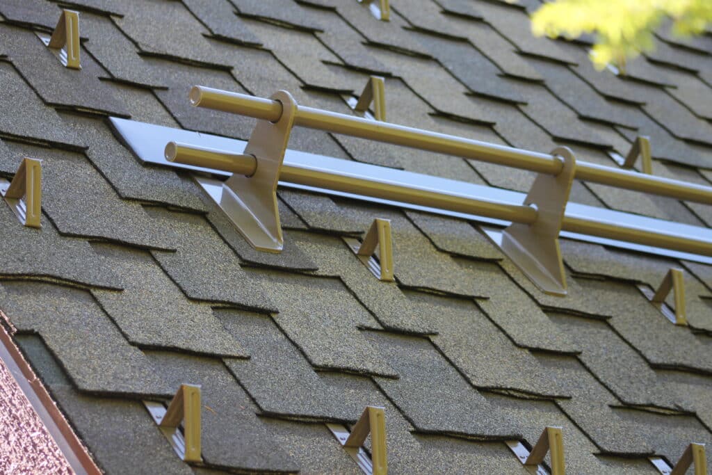 snow brackets on roof close up